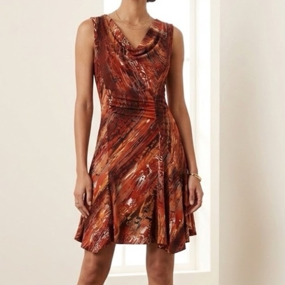 Vintage 90s Robbie Bee Red Orange Paint Splatter Stretchy Mini Dress Medium